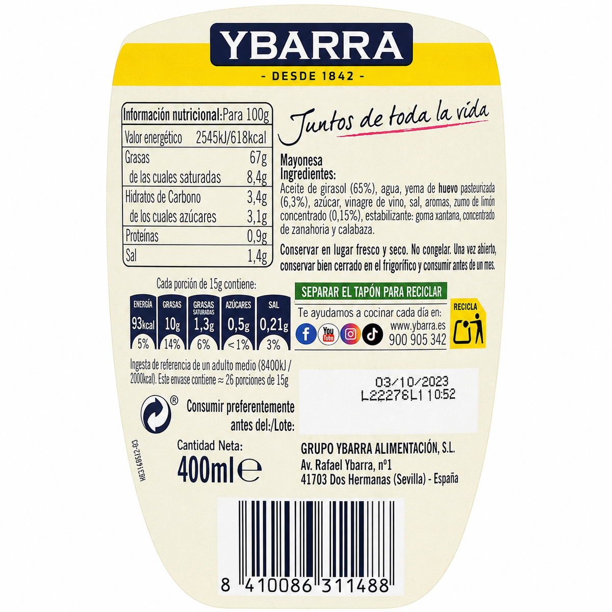 MAYONESA YBARRA ANTIGOTEO 400 ML