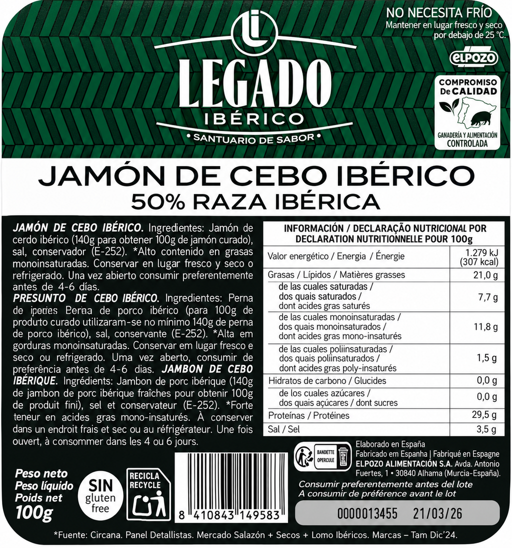 LEGADO IBERICO JAMON DE CEBO IBERICO 60GR