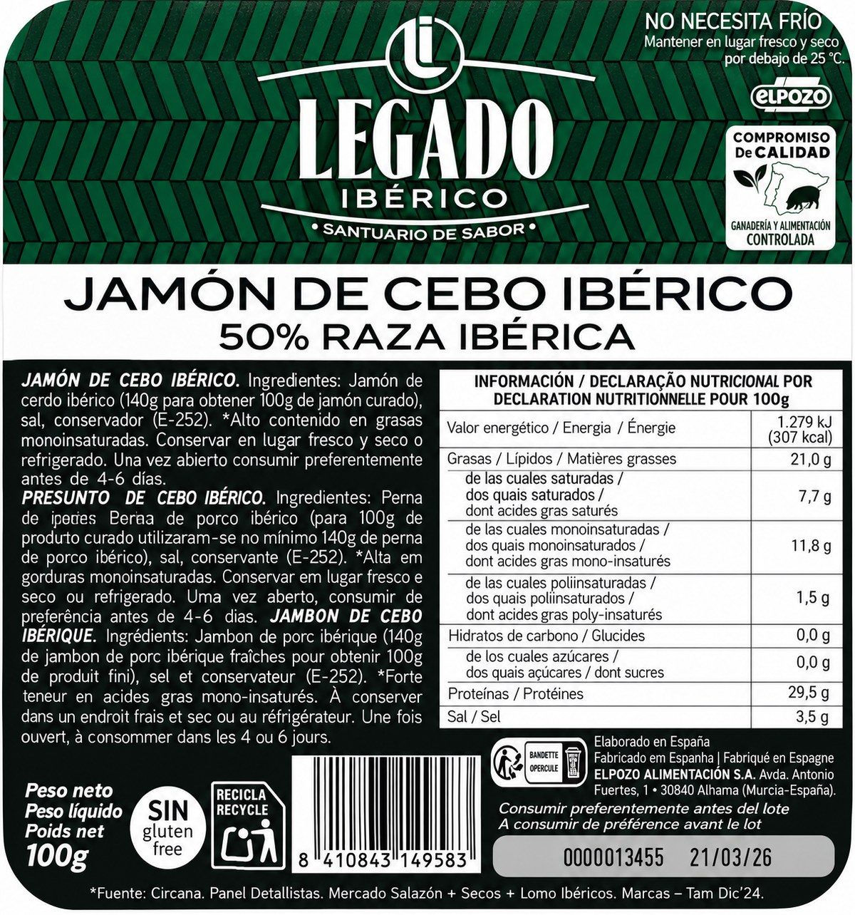 LEGADO IBERICO JAMON DE CEBO IBERICO 60GR
