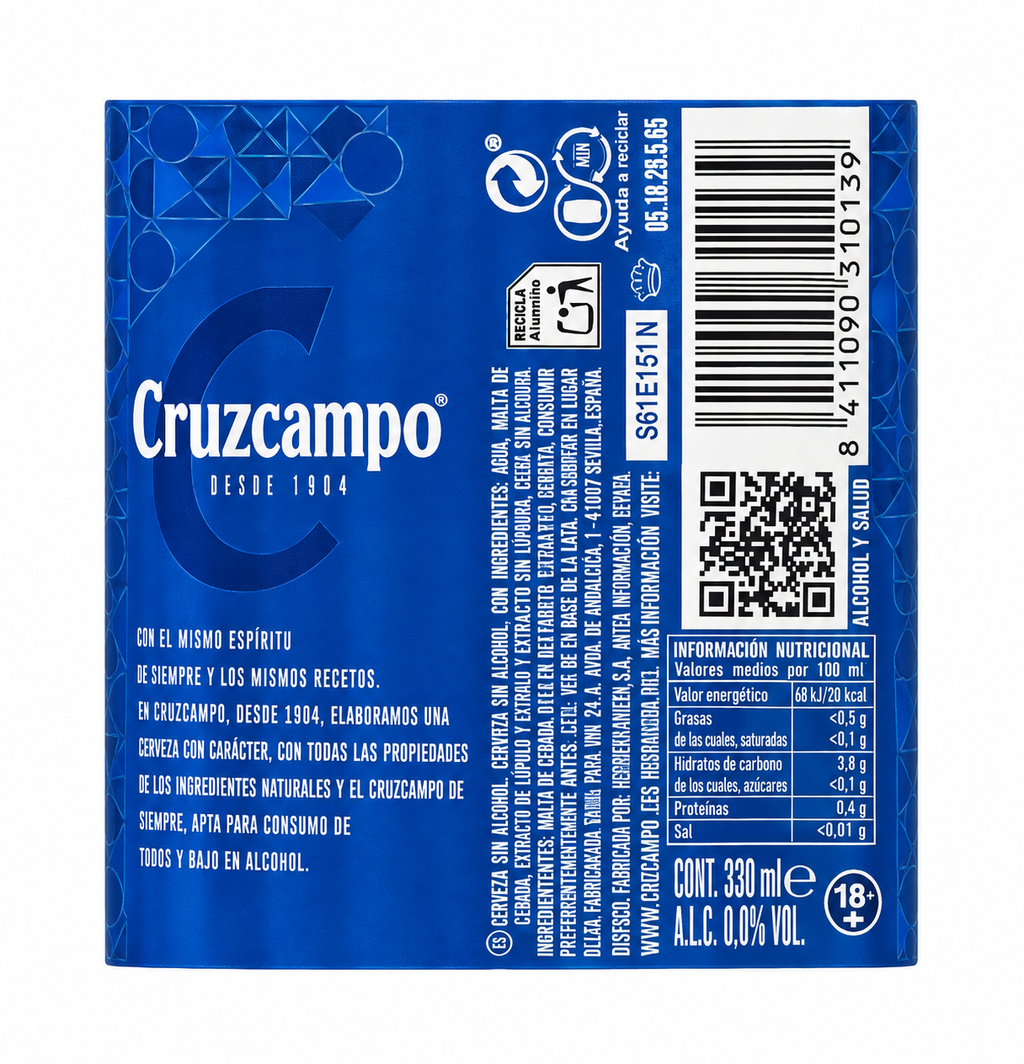Cruzcampo Cerveza S/alcohol 0,0 Lata 33 cl