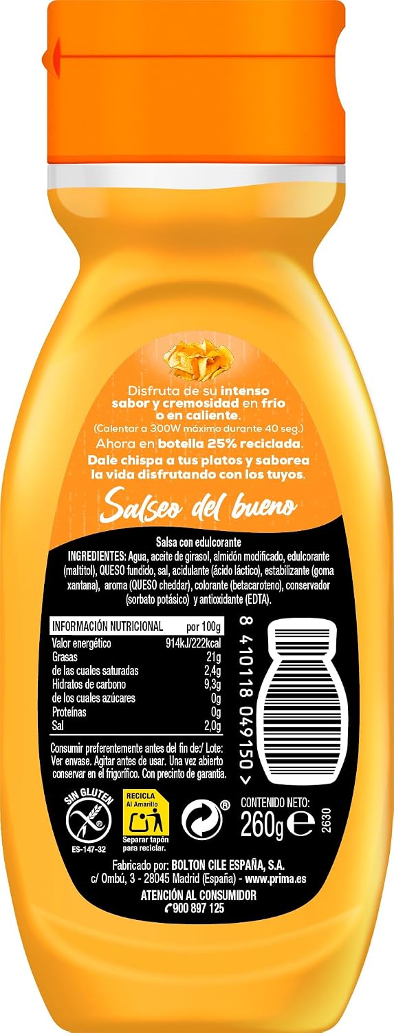 PRIMA CHEDDAR CERO AZUCARES 260GR