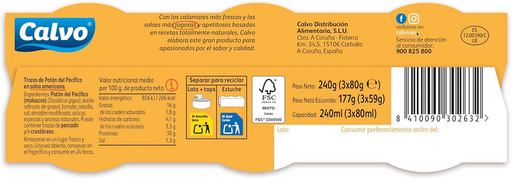 CALVO CALAMARES S.AMERICANA PACK-3