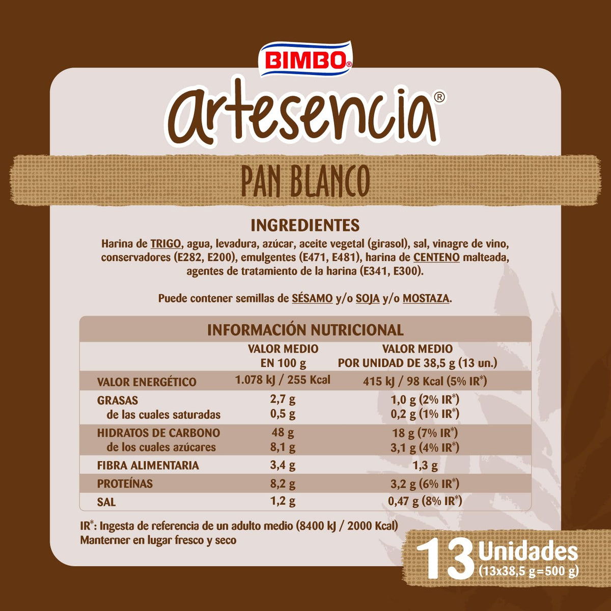 BIMBO REBANADA EST. ARTESANO 500GR