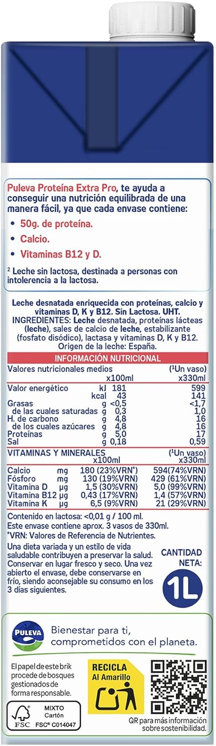 LECHE PULEVA DESNATADA PROTEINA 1 LITRO