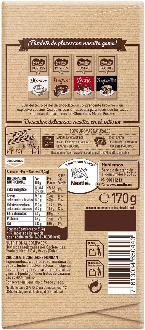 NESTLE CHOCOLATE POSTRES CON LECHE 170GRS.