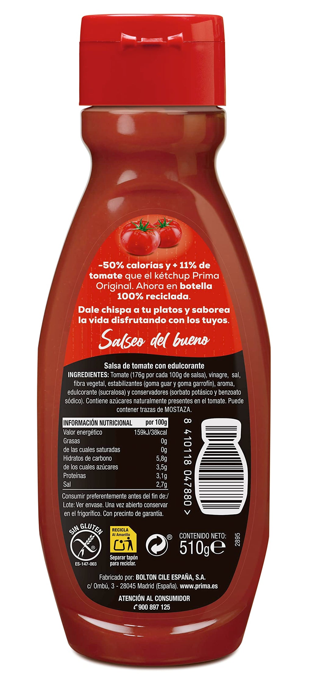 PRIMA KETCHUP CERO AZUCARES 460+50GR