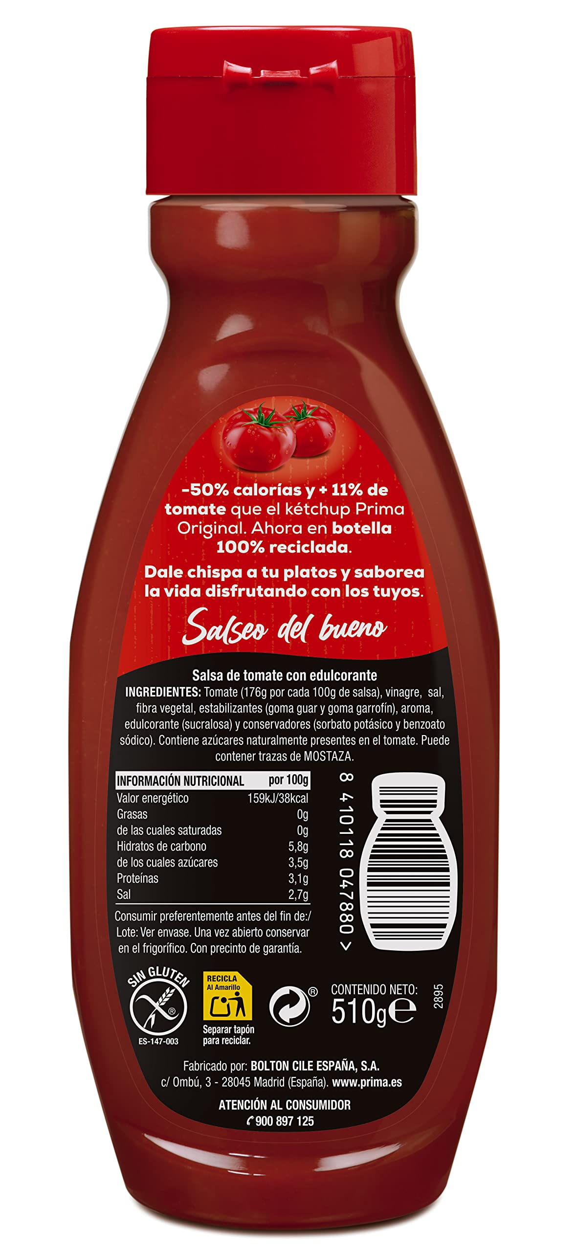 PRIMA KETCHUP CERO AZUCARES 460+50GR