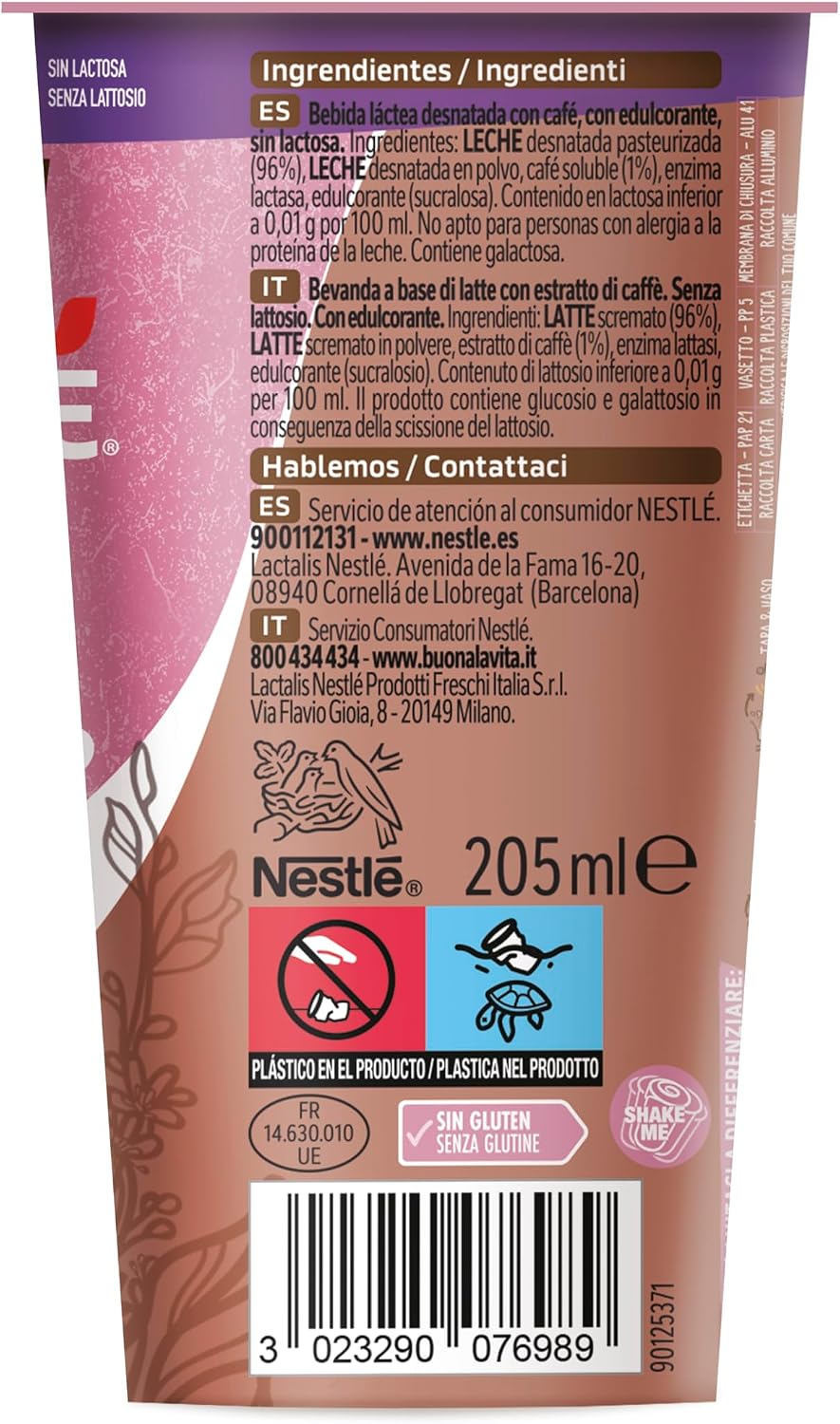 NESCAFE LATTE SHAKE CAPPUCCINO TRIPLE 0 S/LACTOSA 190ML