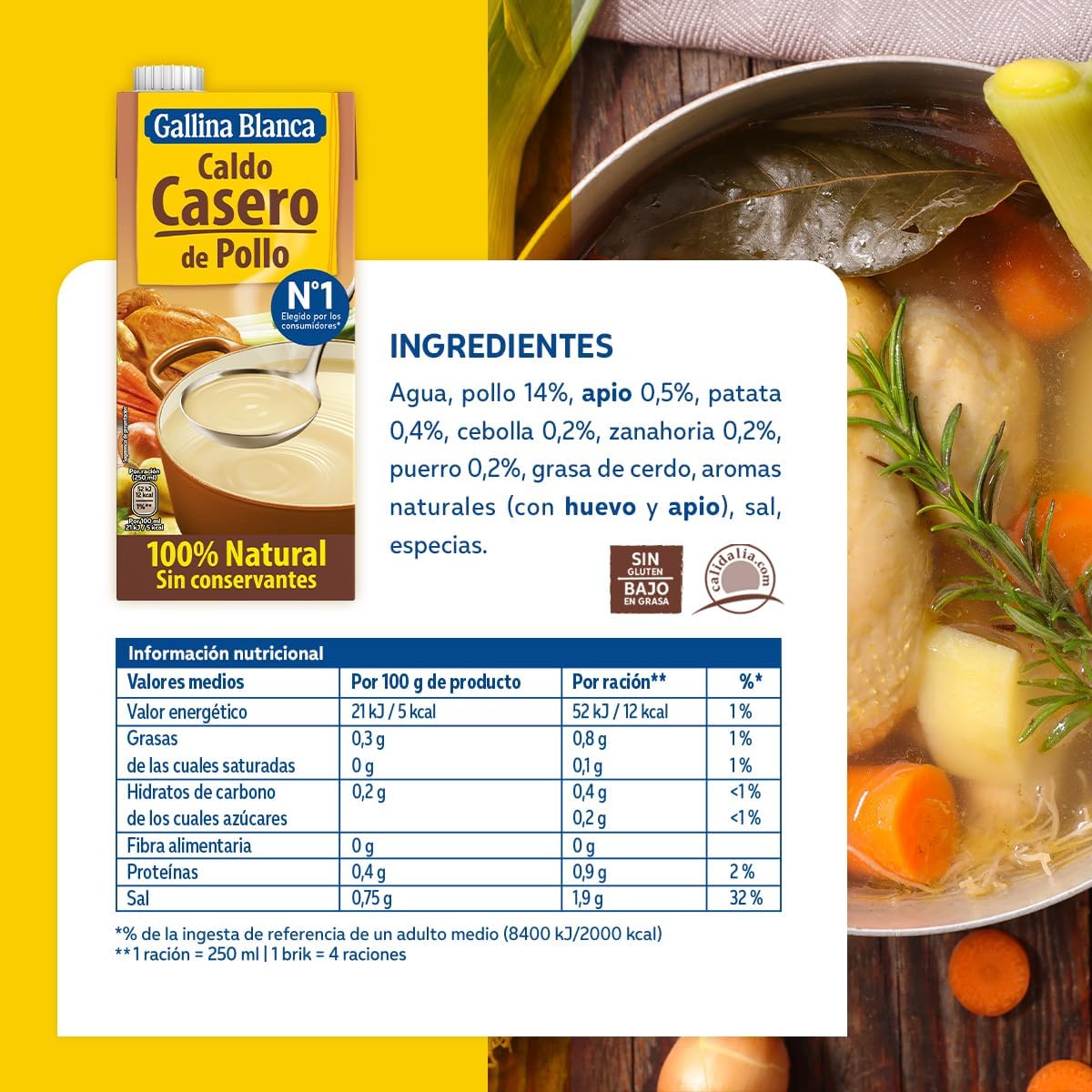 CALDO CASERO POLLO GALLINA BLANCA 1L