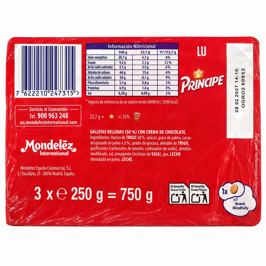 Principe Galletas Maxi Choco 250 g Pack 3
