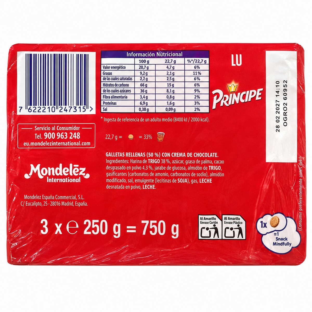 Principe Galletas Maxi Choco 250 g Pack 3