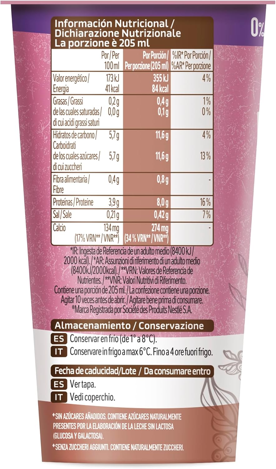 NESCAFE LATTE SHAKE CAPPUCCINO TRIPLE 0 S/LACTOSA 190ML