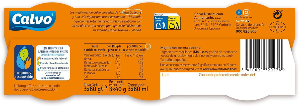 MEJILLONES CALVO ESCABECHE PACK-3 U