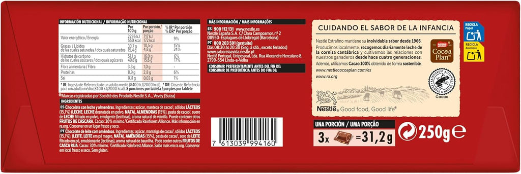 NESTLE CHOCOLATE EXTRAFINO ALMENDRAS 250 GR.