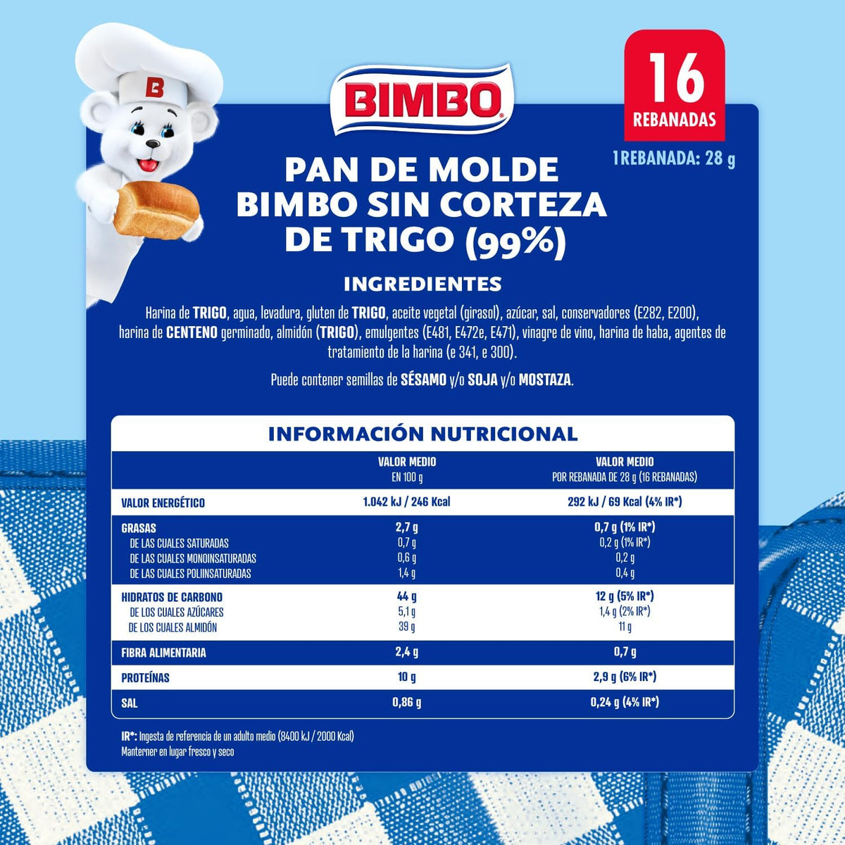 PAN MOLDE BIMBO SIN CORTEZA 450 GR.