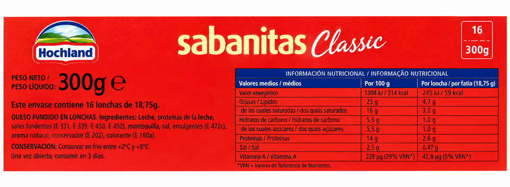 HOCHLAND SABANITAS CLASSIC PACK 50 LONCHAS 800GR