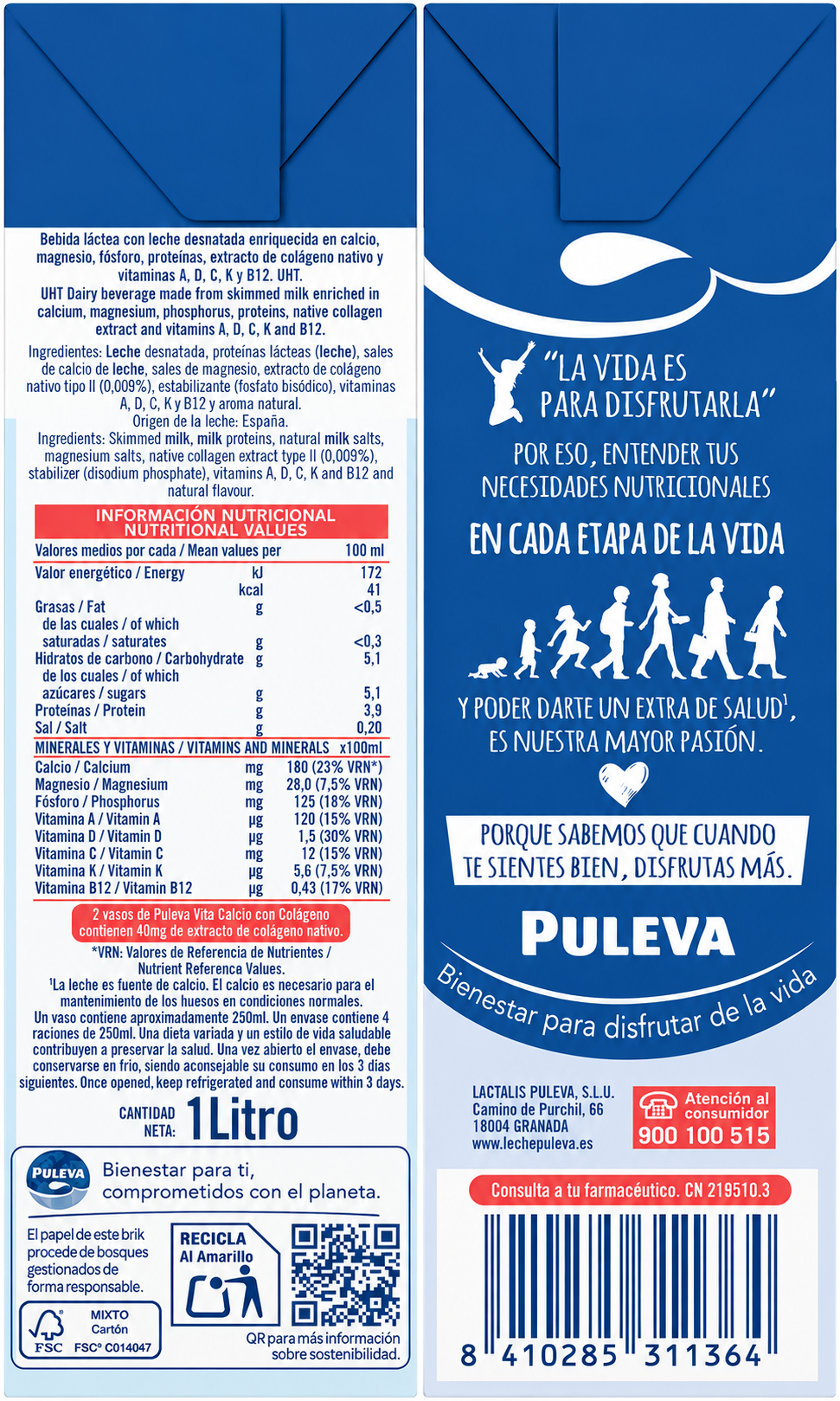 LECHE PULEVA CALCIO DESNATADA 1 L.