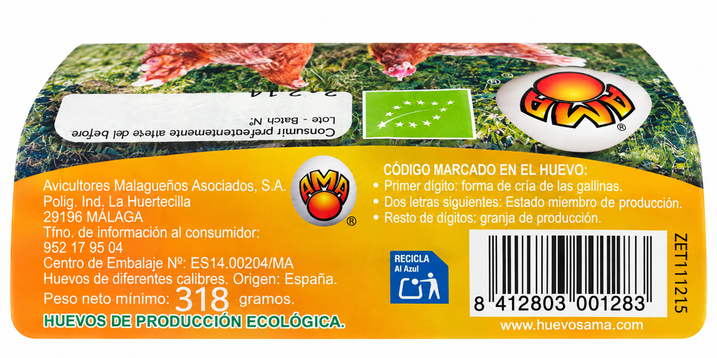 AMA HUEVOS ECOLOGICOS CARTON 6 UNIDADES 328GR