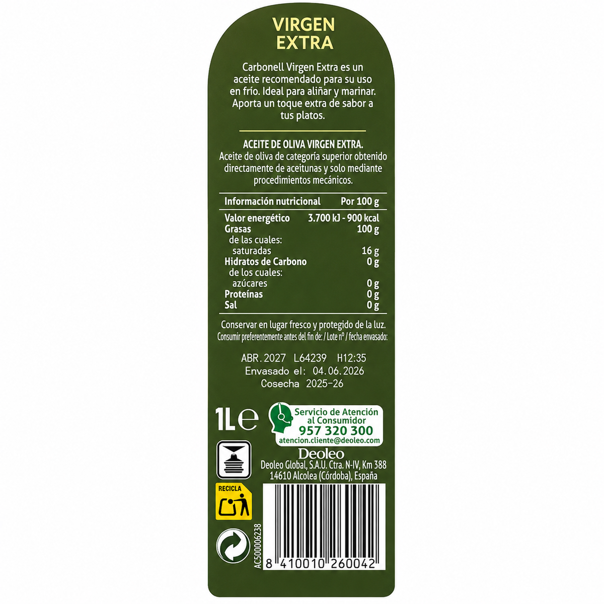 CARBONELL ACEITE OLIVA VIRGEN EXTRA 1 LITRO