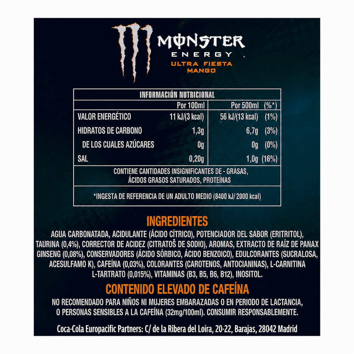 MONSTER ENERGY ULTRA FIESTA MANGO ZERO AZUCAR 500ML