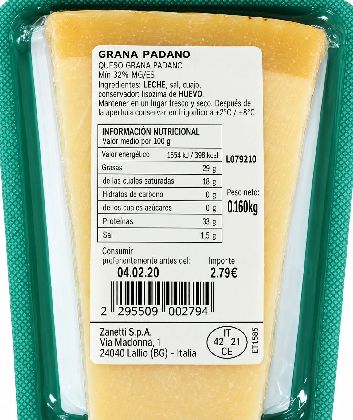 ZANETTI QUESO GRANA PADANO PORCION 200GR