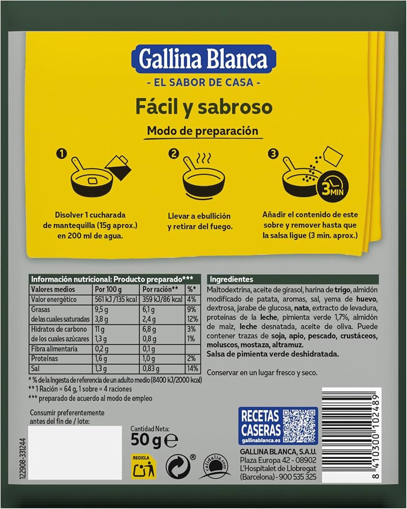 GALLINA BLANCA SALSA PIMIENTA/VERDE 50G