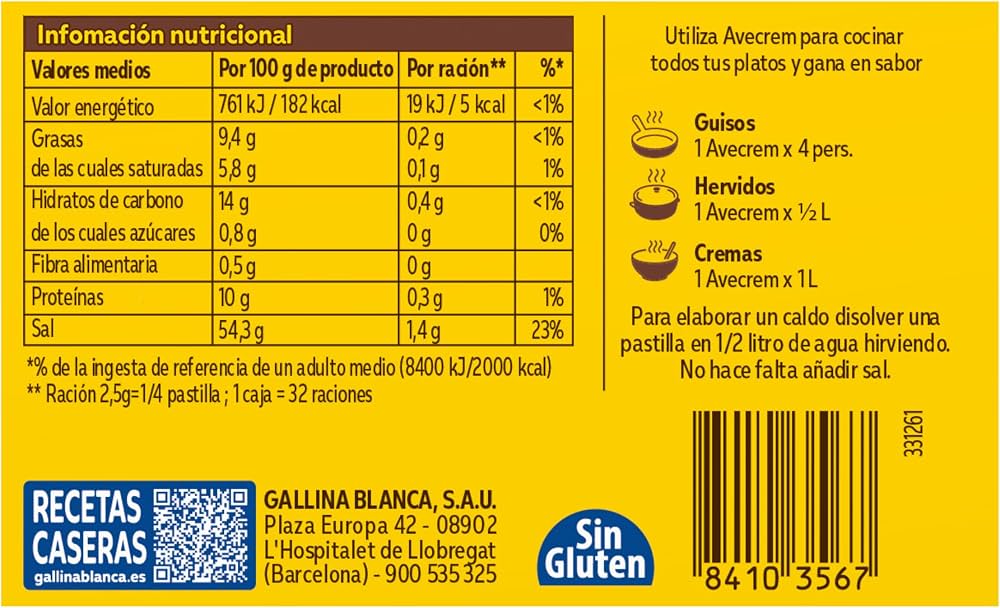 GALLINA BLANCA AVECREM POLLO 8 PASTILLAS
