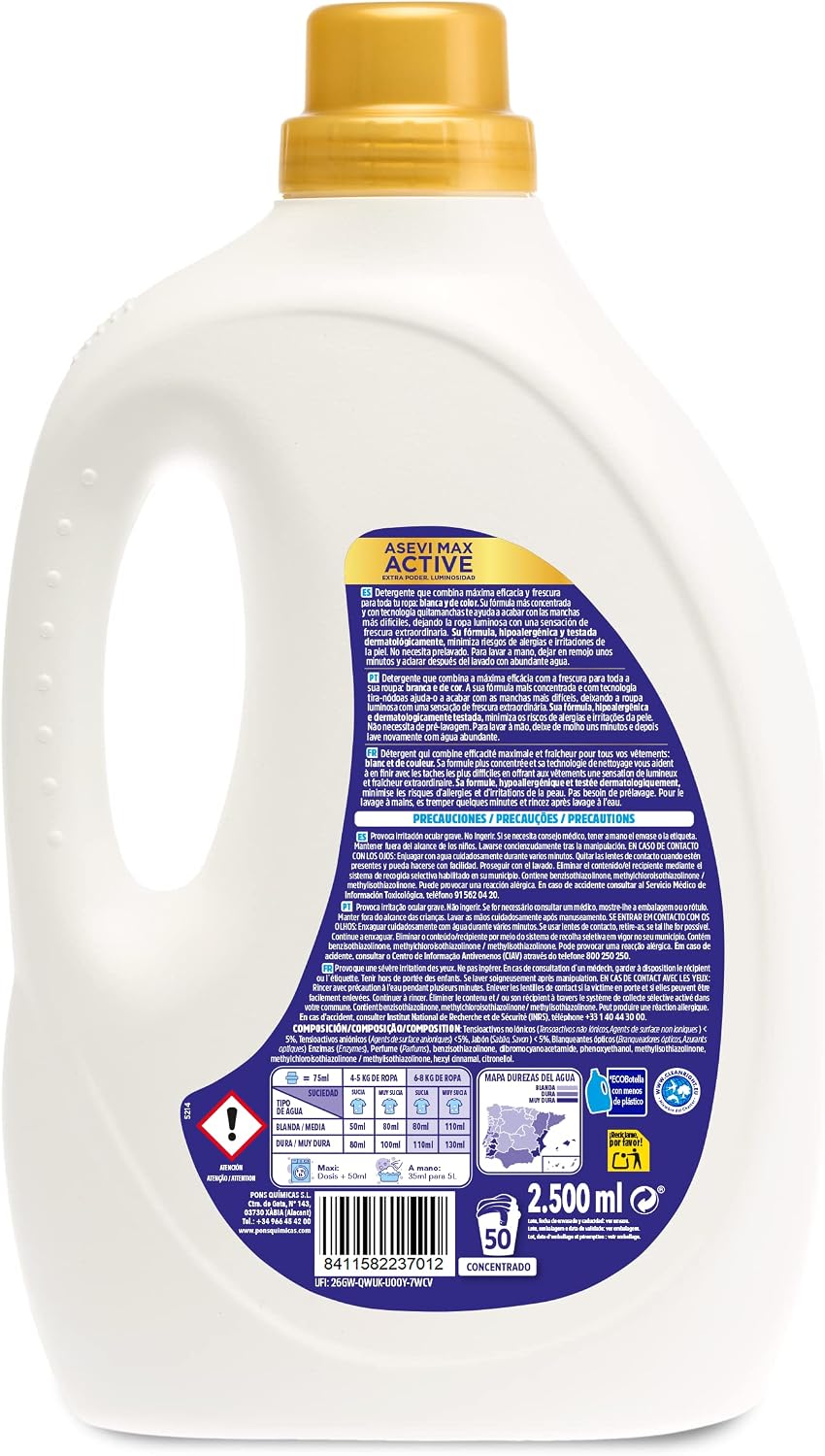 ASEVI DETERGENTE MAX ACTIVE 50 LAVADOS 2,5L