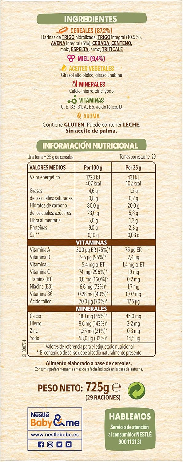 PAPILLAS NESTLE 8-CEREALES C/MIEL 475 GRS Ç