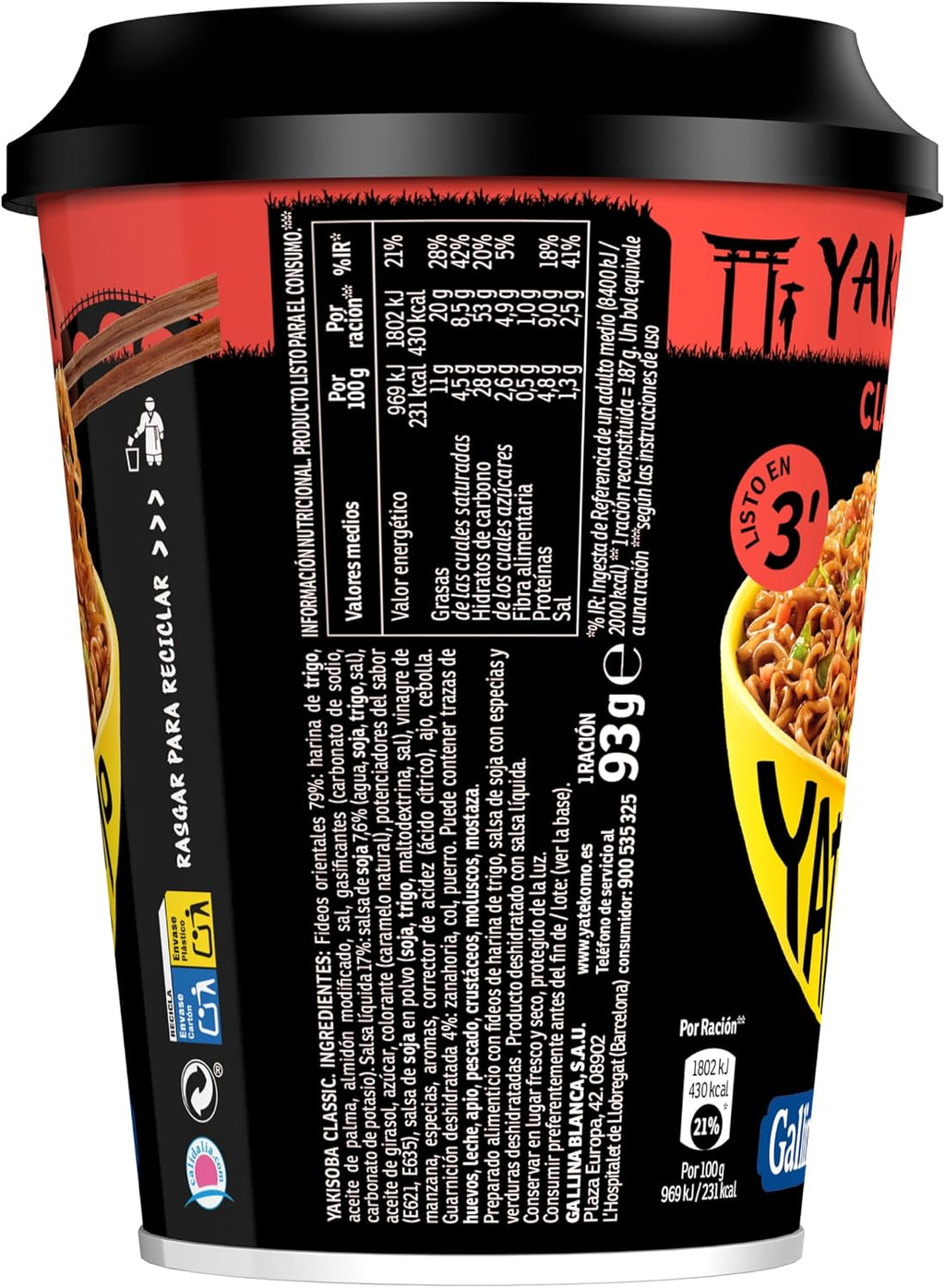 GALLINA BLANCA YATEKOMO YAKISOBA CLASSIC VASO 93GR