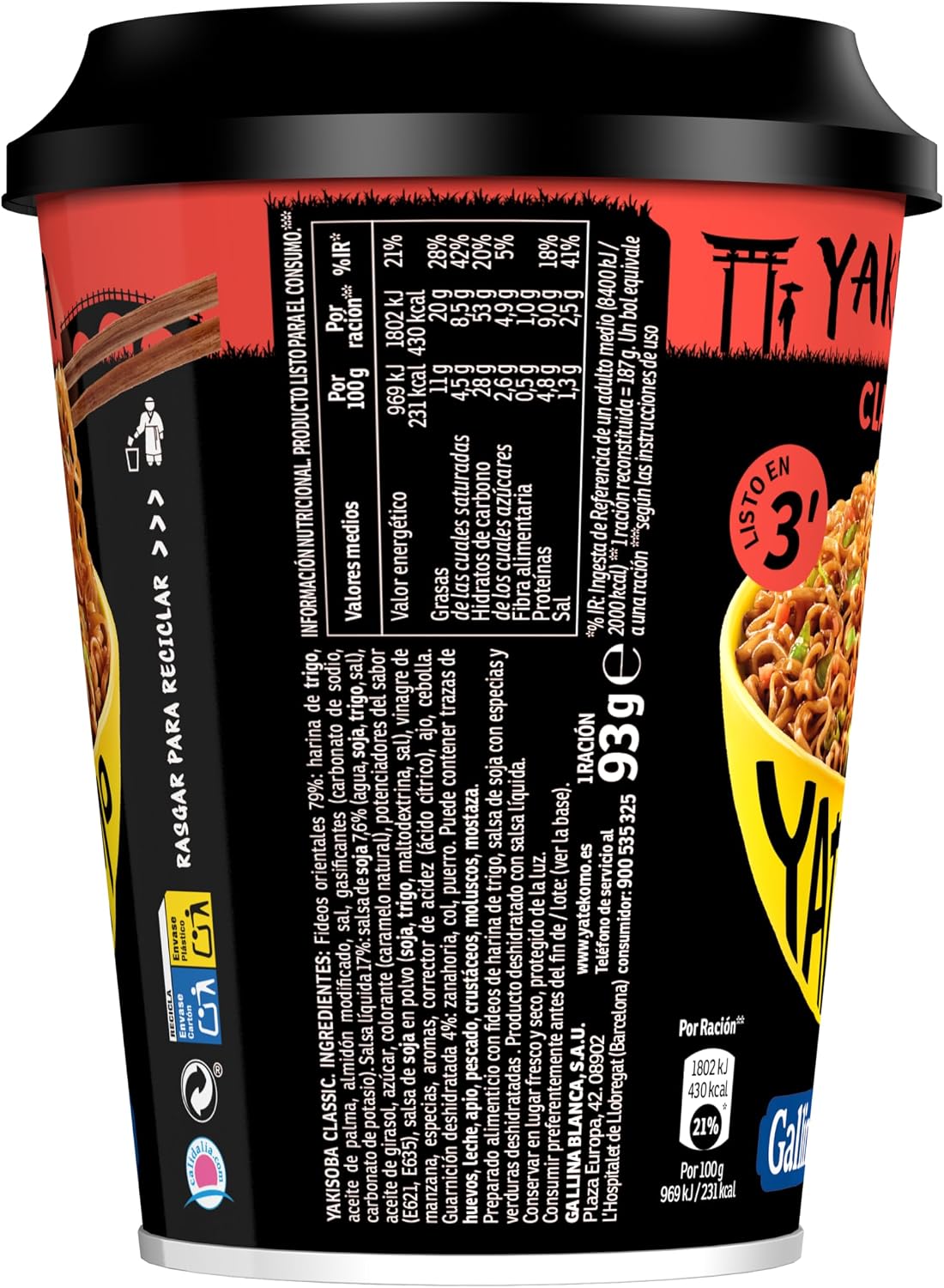 GALLINA BLANCA YATEKOMO YAKISOBA CLASSIC VASO 93GR