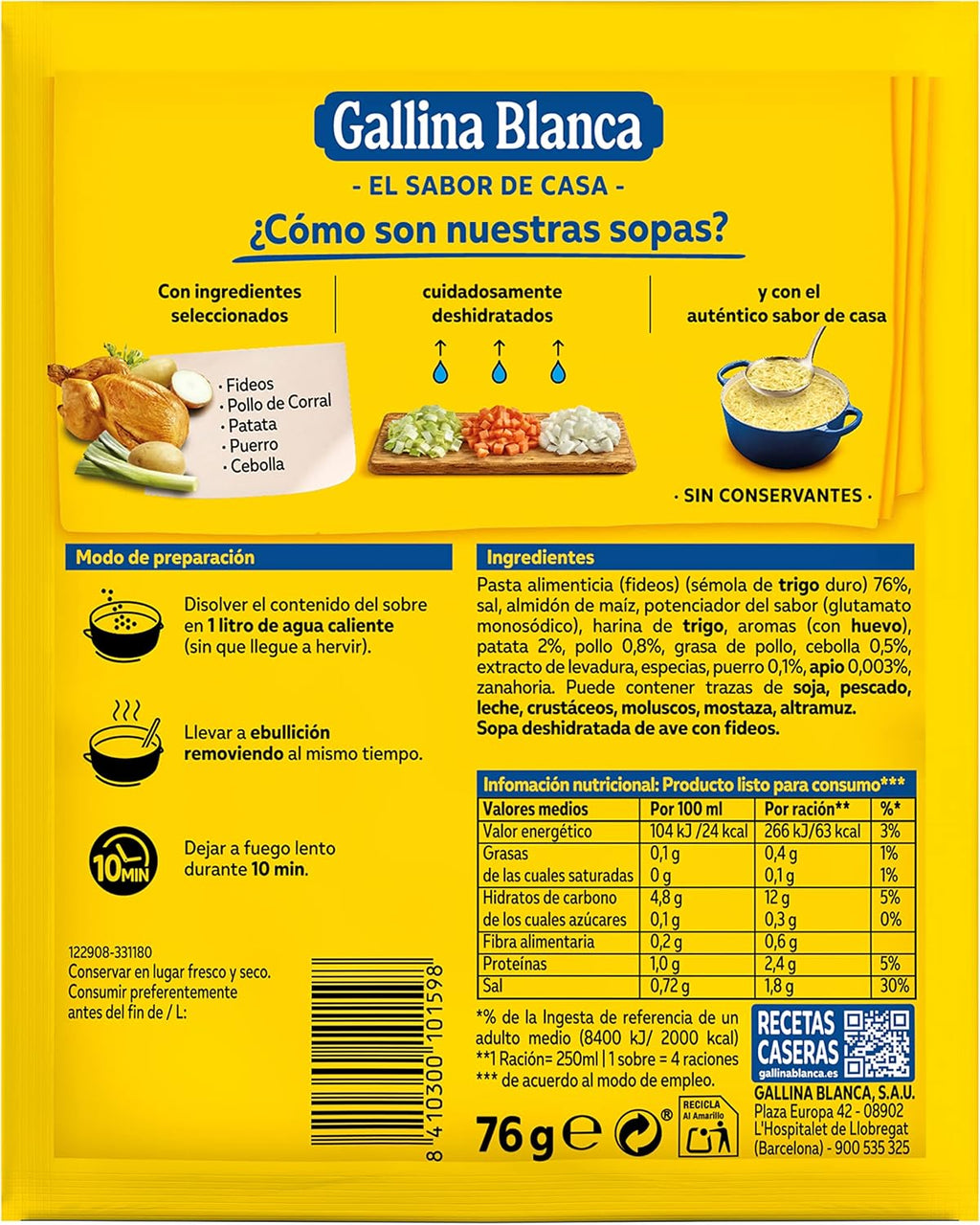 GALLINA BLANCA SOPA AVE CON FIDEOS 76GR