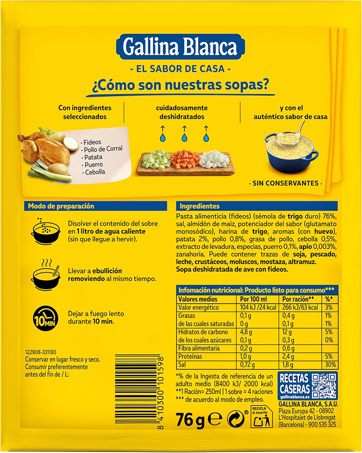 GALLINA BLANCA SOPA AVE CON FIDEOS 76GR