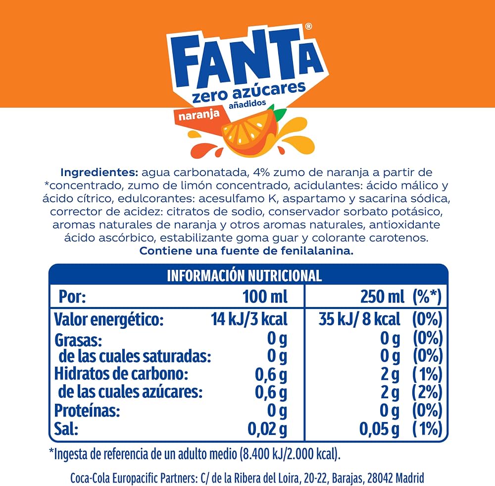 FANTA ZERO NARANJA BOTELLA 2 L.