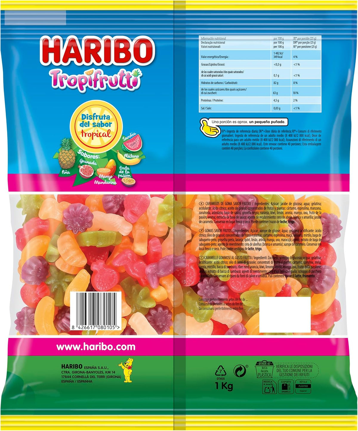 HARIBO FRUTAS TROPICALES TROPIFRUTTI BOLSA 1KG.