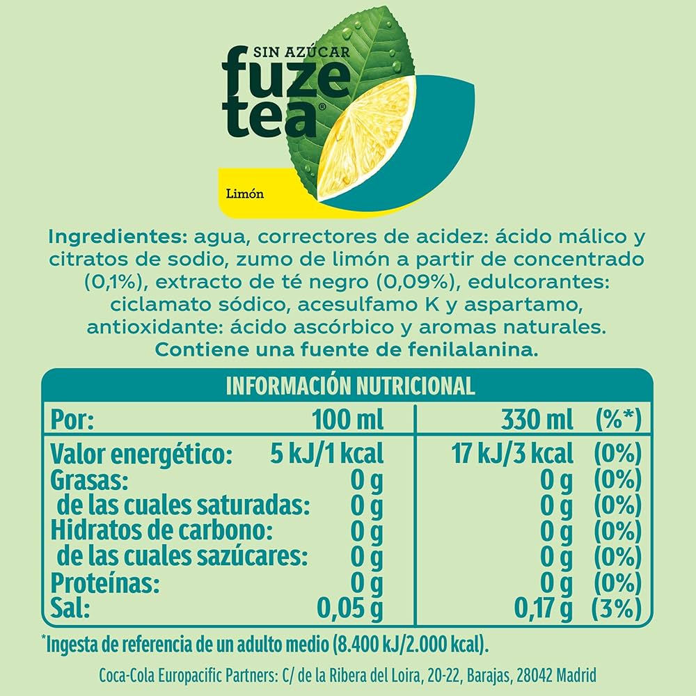 Fuze Tea Sabor Limon sin Azucar Lata 33 cl