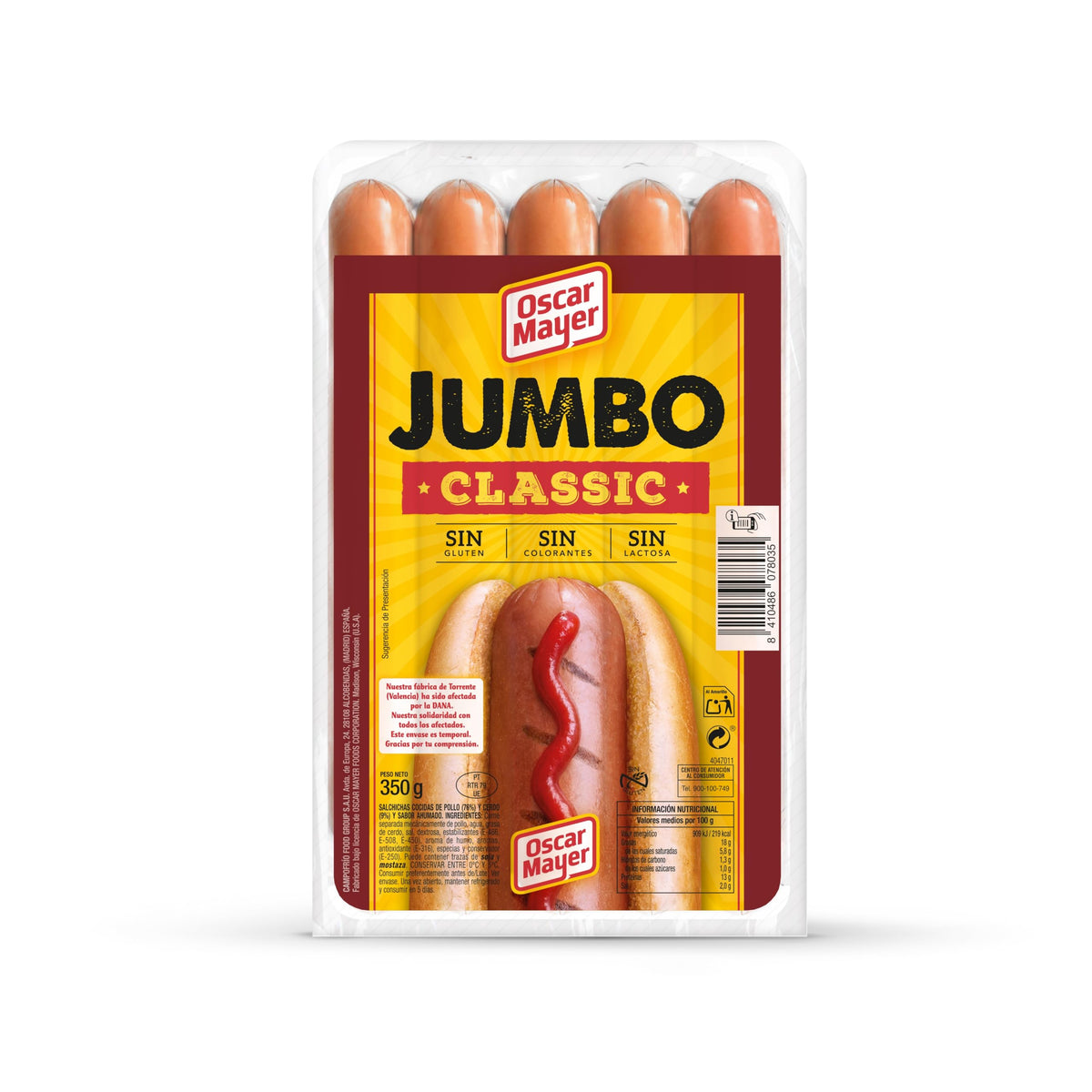 OSCAR MAYER SALCHICHAS JUMBO CLASI.350GR