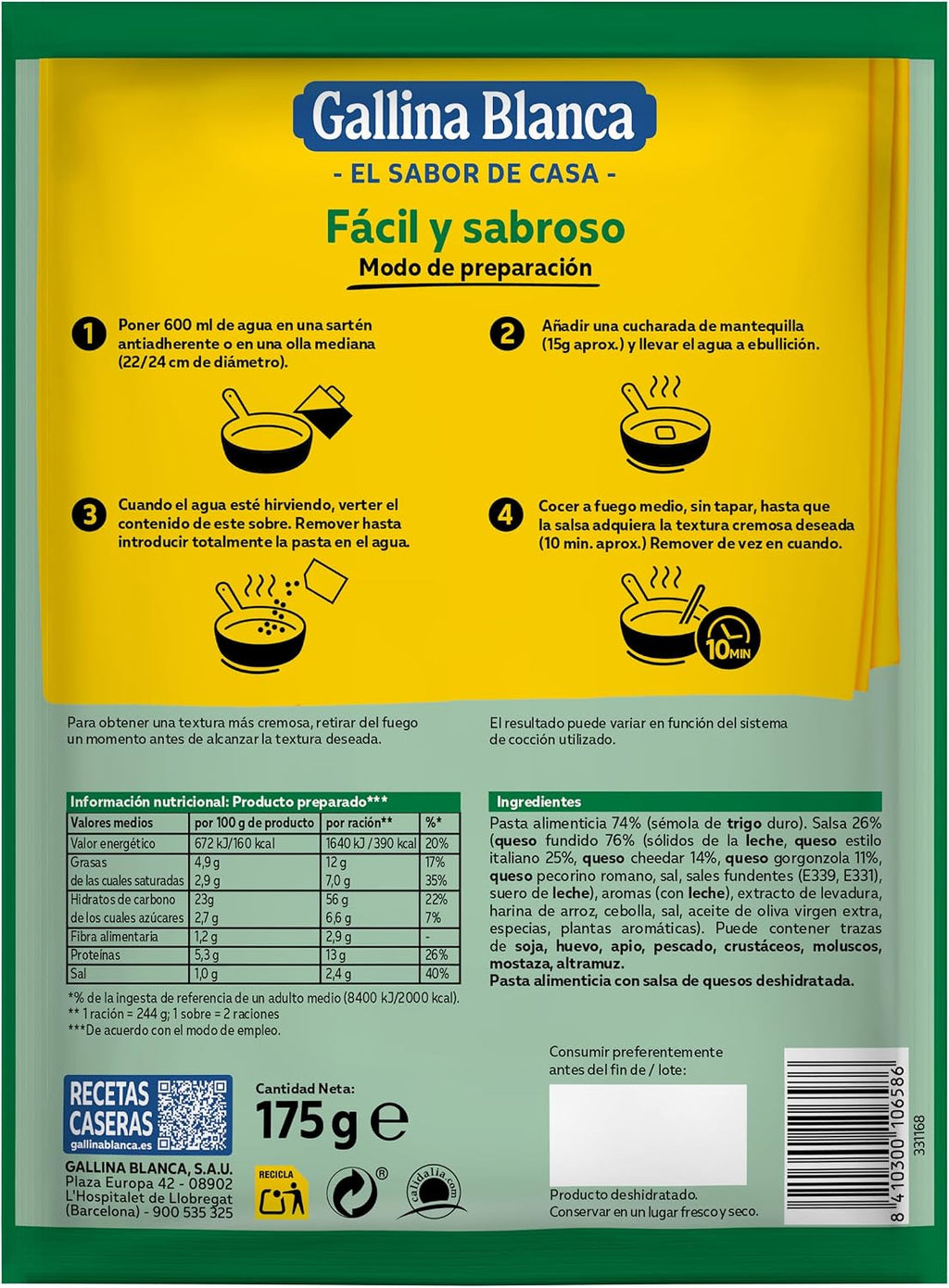 GALLINA BLANCA PLATO PREP. SPAGHETTI TRES QUESOS 174 G