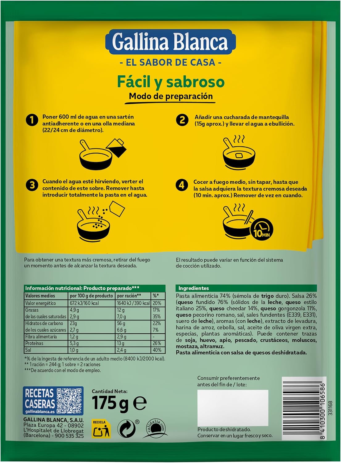 GALLINA BLANCA PLATO PREP. SPAGHETTI TRES QUESOS 174 G