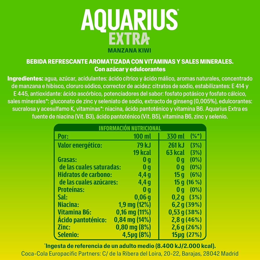 AQUARIUS EXTRA MANZANA KIWI LATA 33 CL.