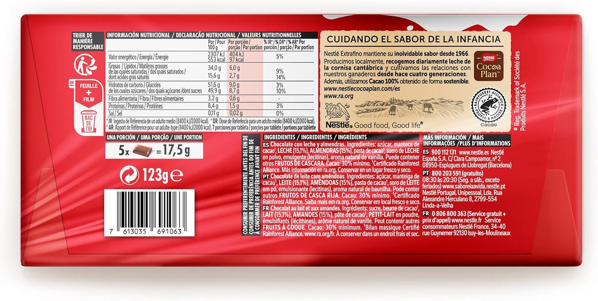 NESTLE CHOCOLATE EXTRAFINO ALMENDRAS PACK-3