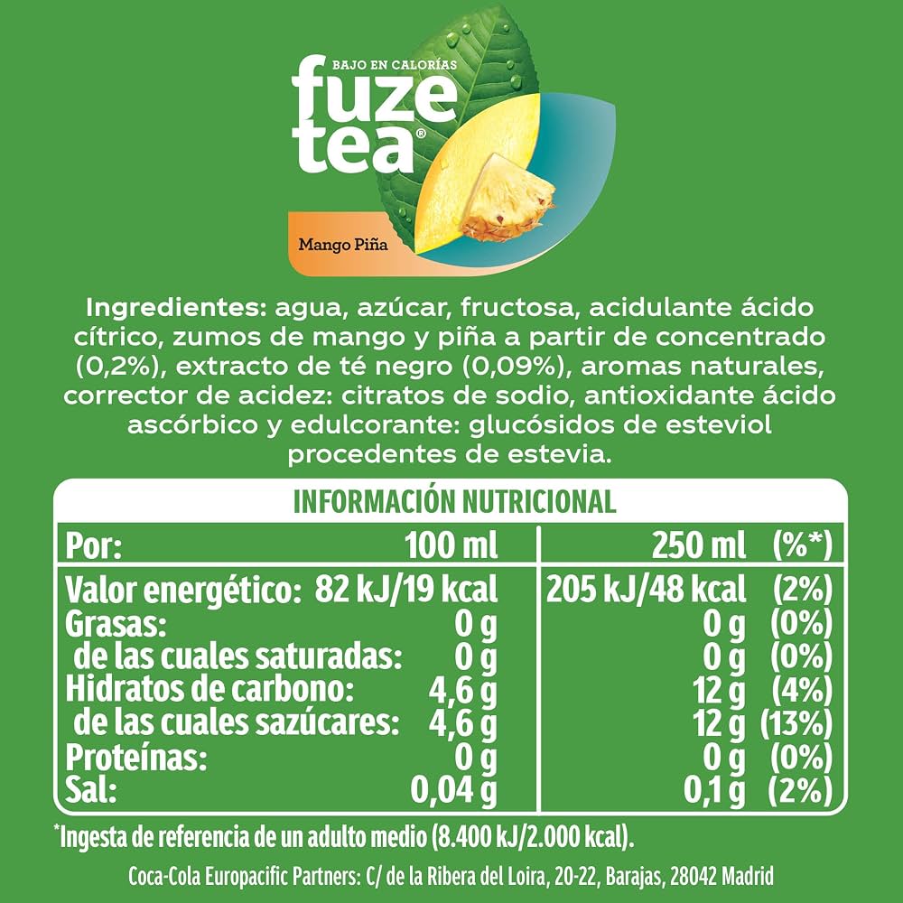 FUZE TEA SABOR MANGO PIÑA BOTELLA 1,5L
