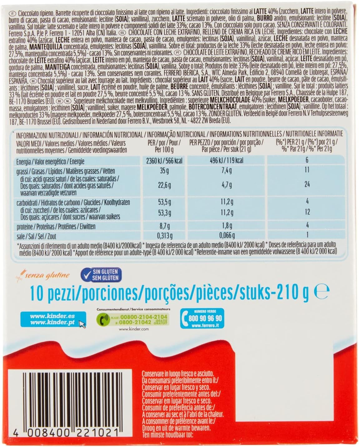 CHOCOLATE MAXI KINDER 210GR PACK 10