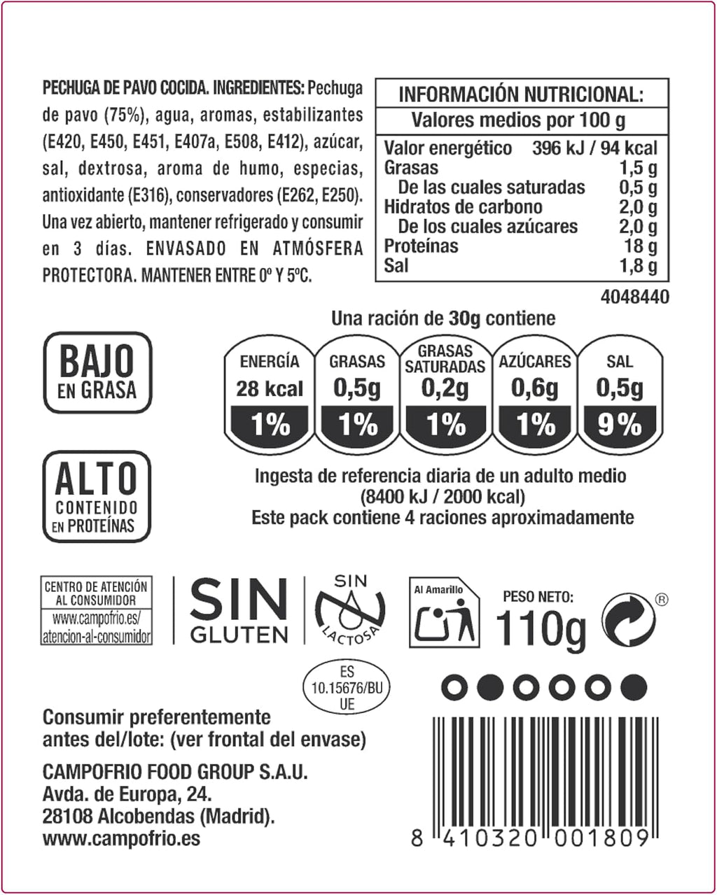 CAMPOFRIO PAVO FINISIMAS 115 GR