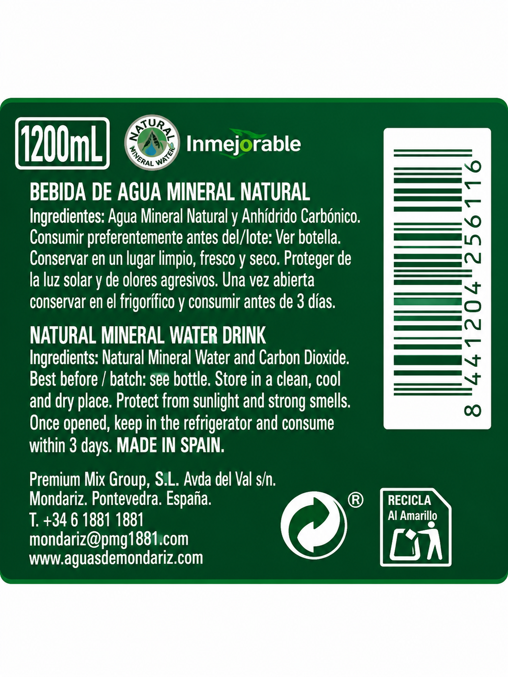MONDARIZ AGUA MINERAL CON GAS 1,2L PET