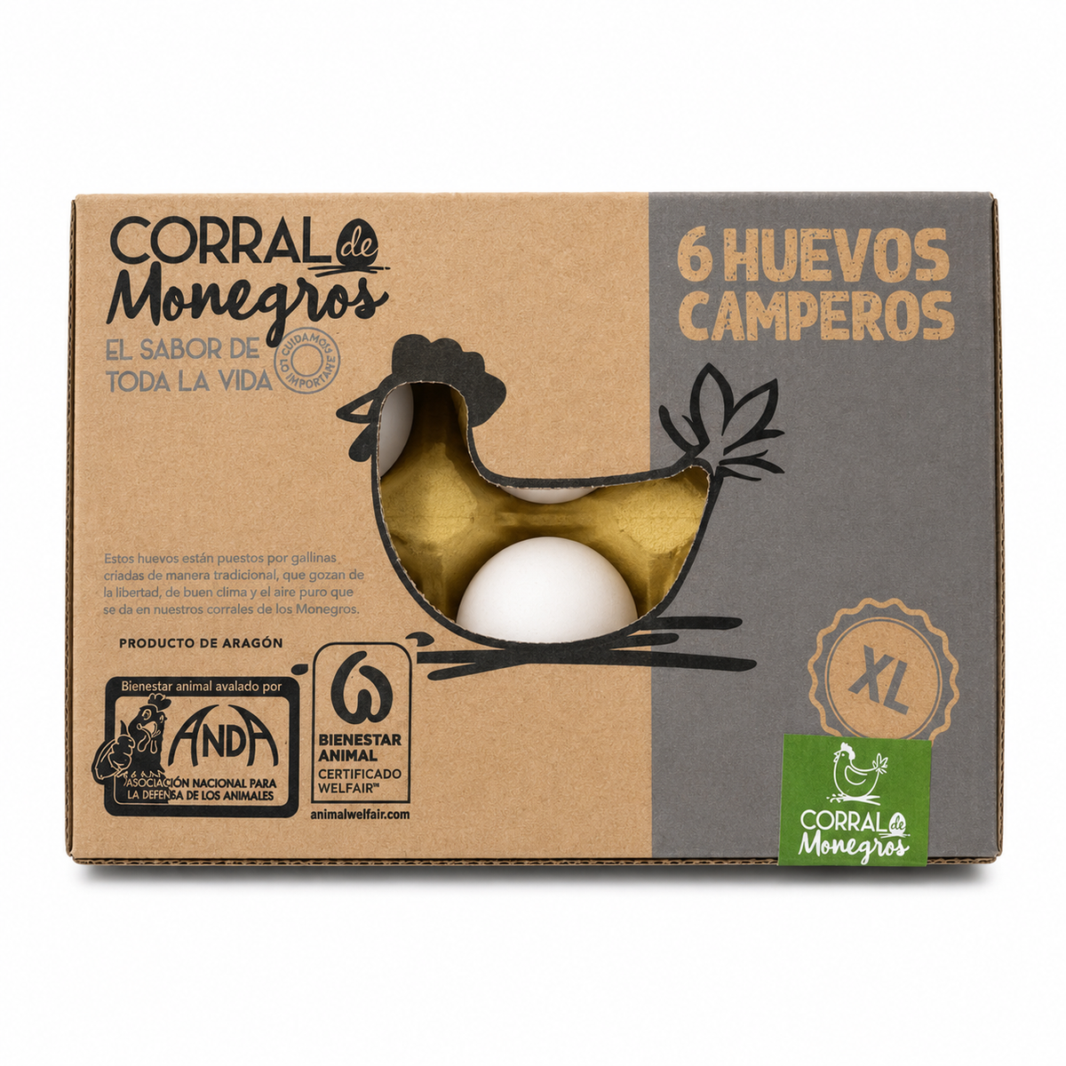 CORRAL DE MONEGROS HUEVOS CAMPEROS XL ESTUCHE 6 UNIDADES