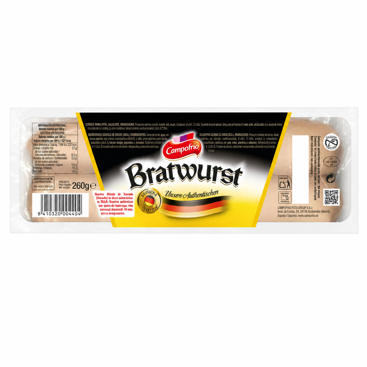 CAMPOFRIO SALCHICHAS BRATWURST PACK-3 U 260GR