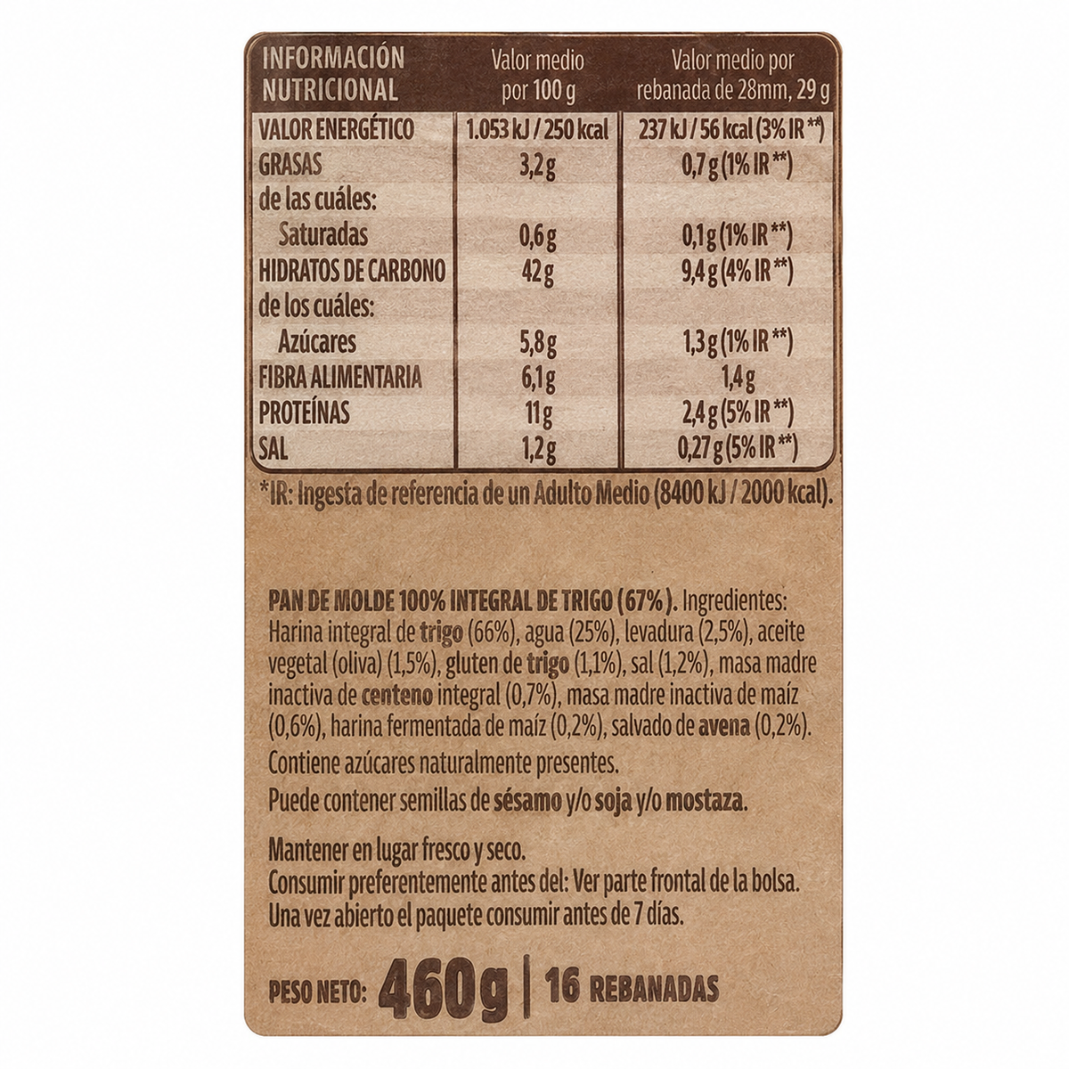 BIMBO NATURAL 100% INTEGRAL 460GR