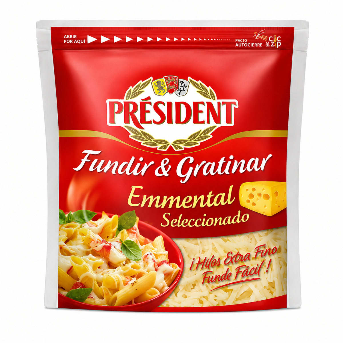 PRESIDENT QUESO RALLADO EMMENTAL FUNDIR Y GRATINAR 150GR