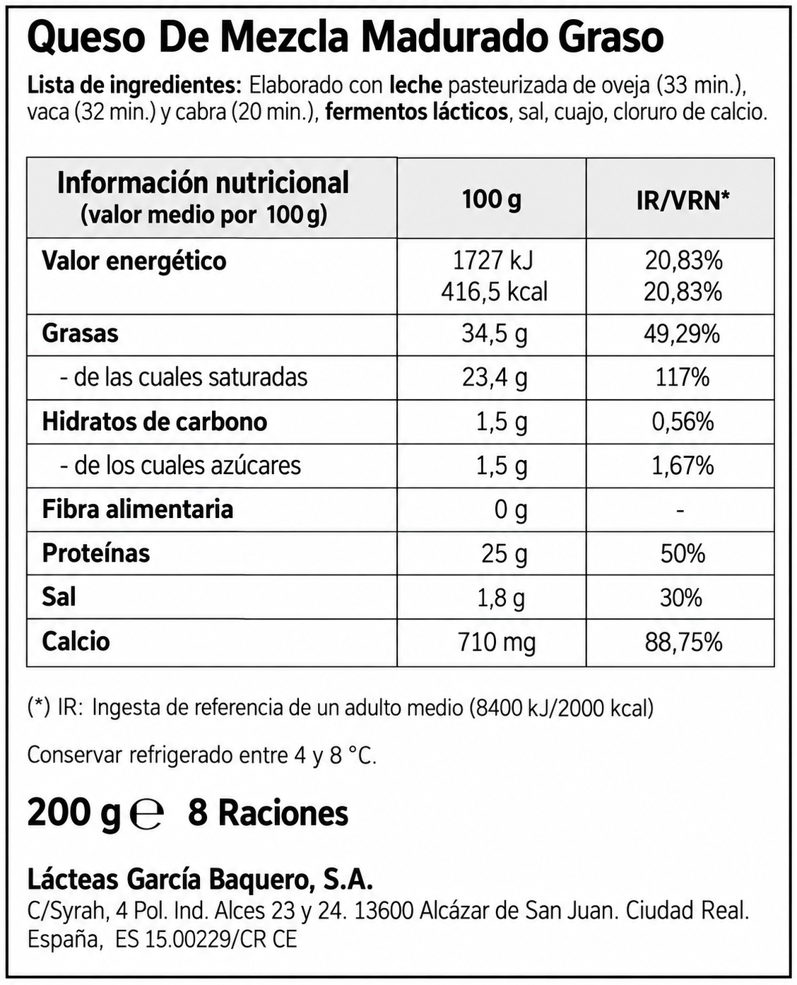 GARCIA BAQUERO Q.SEMICURADO LONCHAS 200GRS